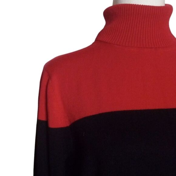 Cynthia Rowley Red Black Colorblock Lightweight Knit Turtleneck Sweater Large - Picture 3 of 7